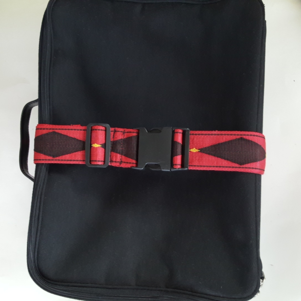 Travel Belt Luggage Strap Red Black Diamond Pattern Unisex Embellishment 90s